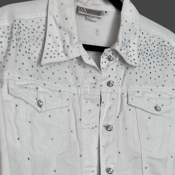 Vintage Christine Alexander White Rhinestone Studded Jean Jacket - Picture 8 of 10